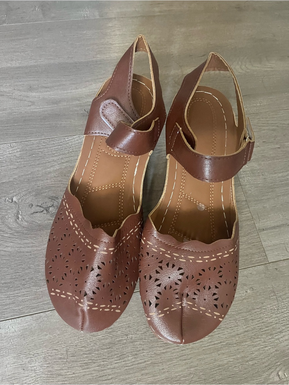 Women's Brown Perforated Mary Jane Sandals